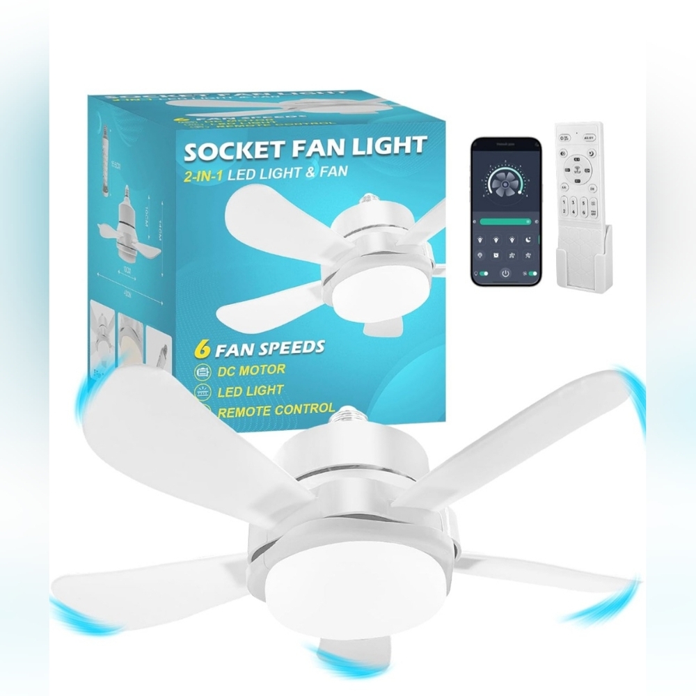 White Socket Fan Light with Remote Control